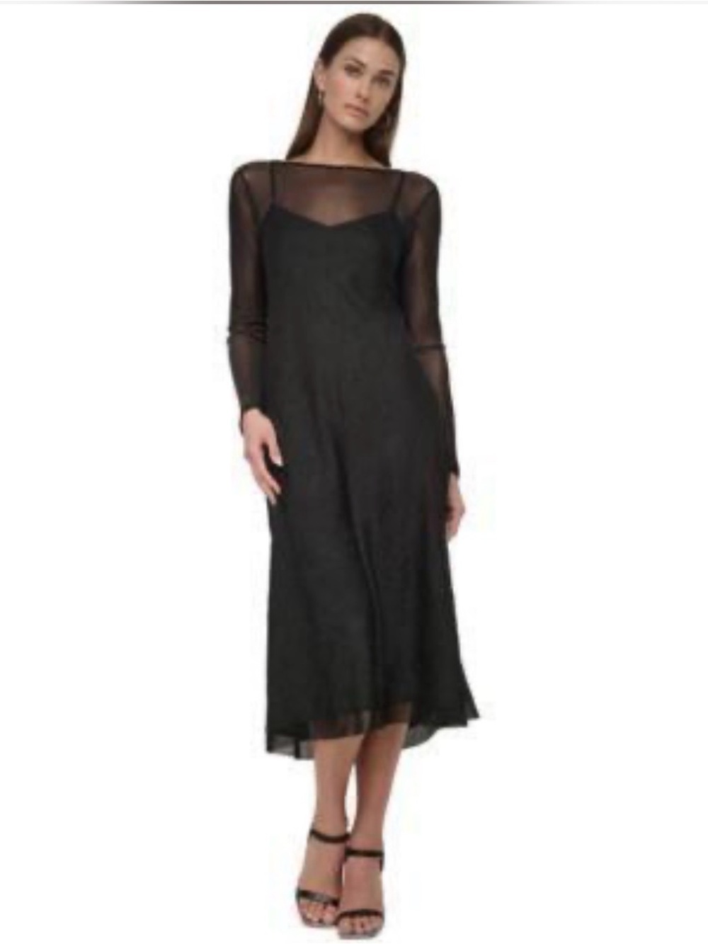 DKNY Women's Illusion Long-Sleeve Crushed Charmeuse Slip Dress